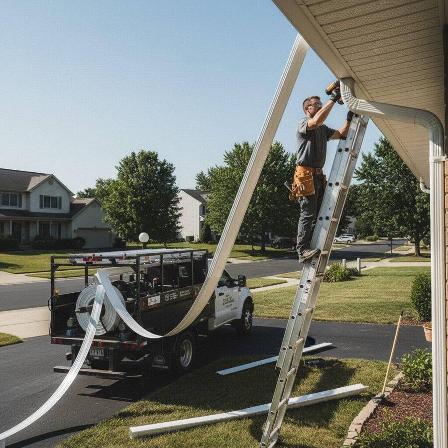 Seamless aluminum gutter installation on a home in Fort Worth, TX
