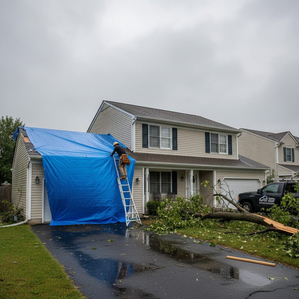 Emergency roof tarping after storm damage in Fort Worth, TX